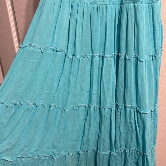 Turquoise Peasant Full Skirt Dress - Picture 2 of 4